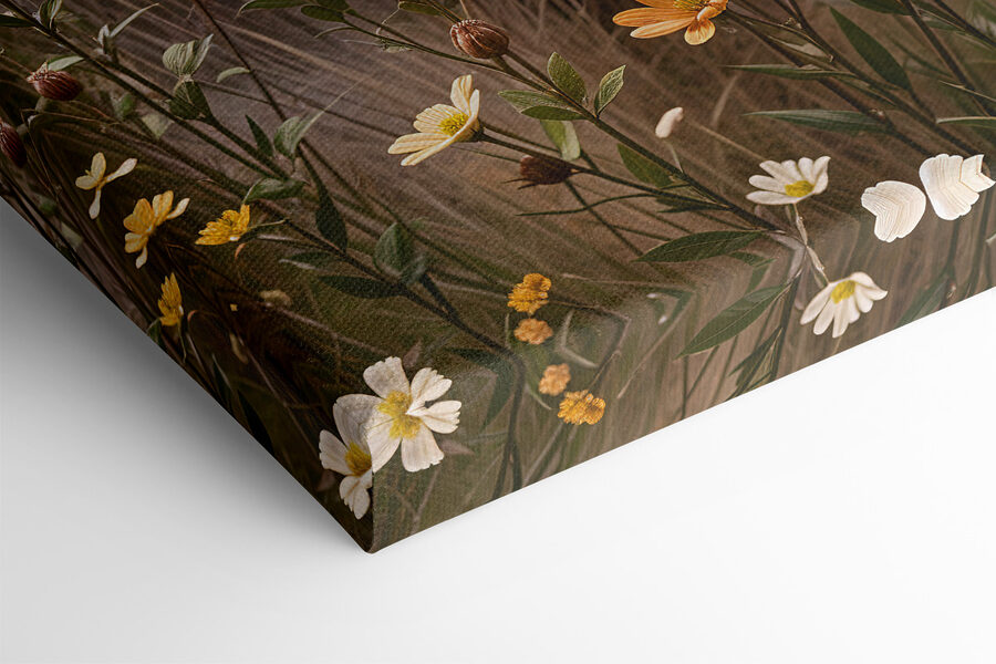 Blumenfeld mit Bäumen im Hintergrund