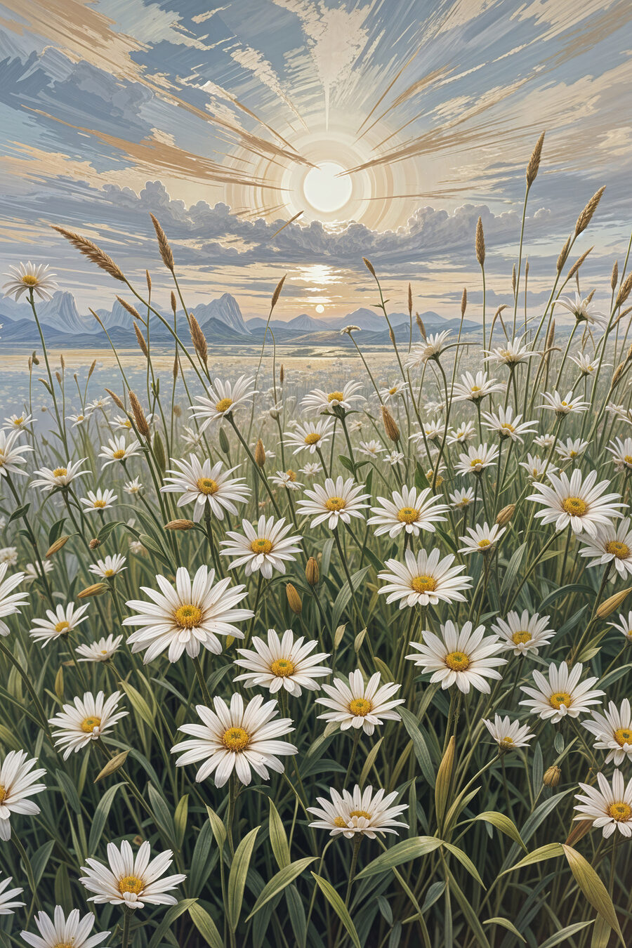 Feld mit weißen Blumen