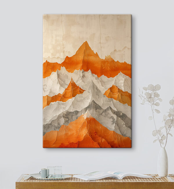 Malerei von Bergen in Orange und Weiß Malerei von Bergen in Orange und Weiß