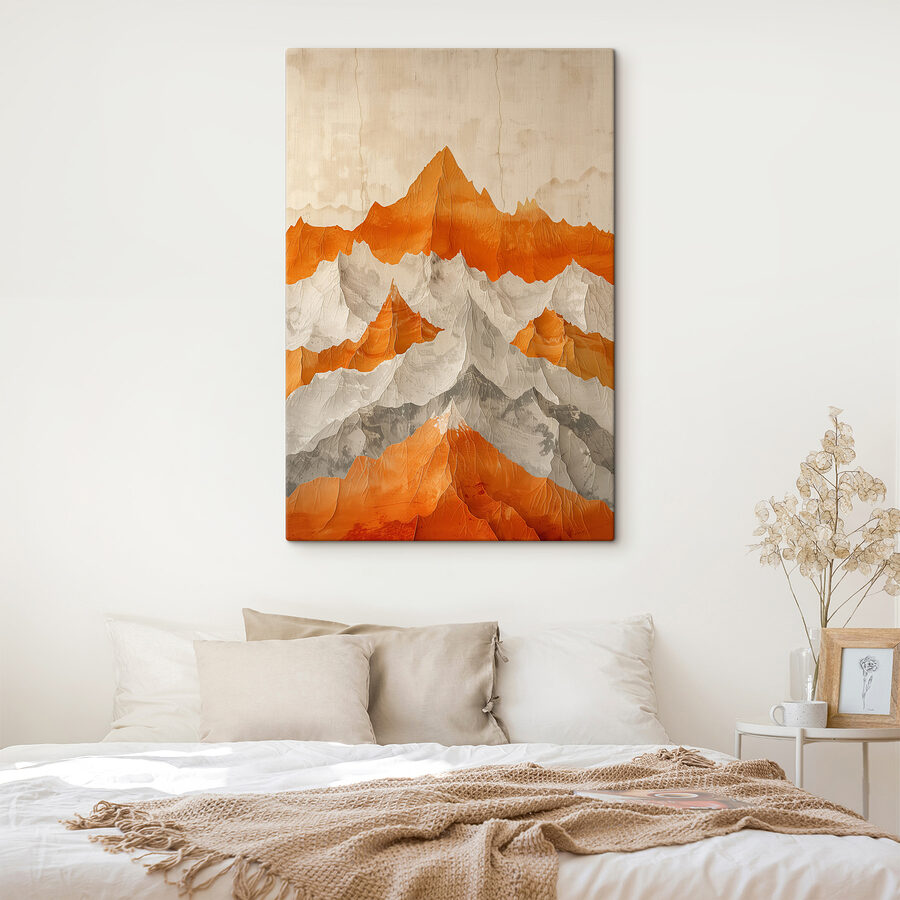 Malerei von Bergen in Orange und Weiß Malerei von Bergen in Orange und Weiß