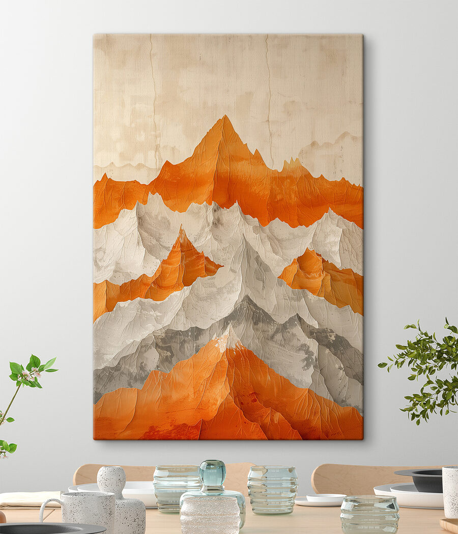Malerei von Bergen in Orange und Weiß Malerei von Bergen in Orange und Weiß
