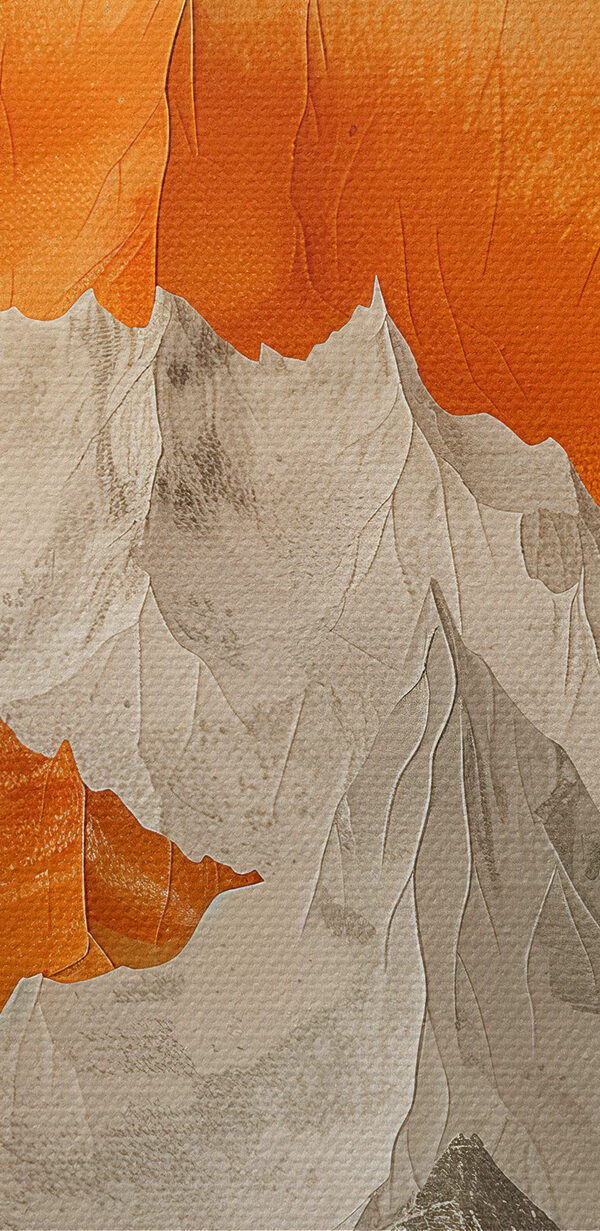 Malerei von Bergen in Orange und Weiß Malerei von Bergen in Orange und Weiß