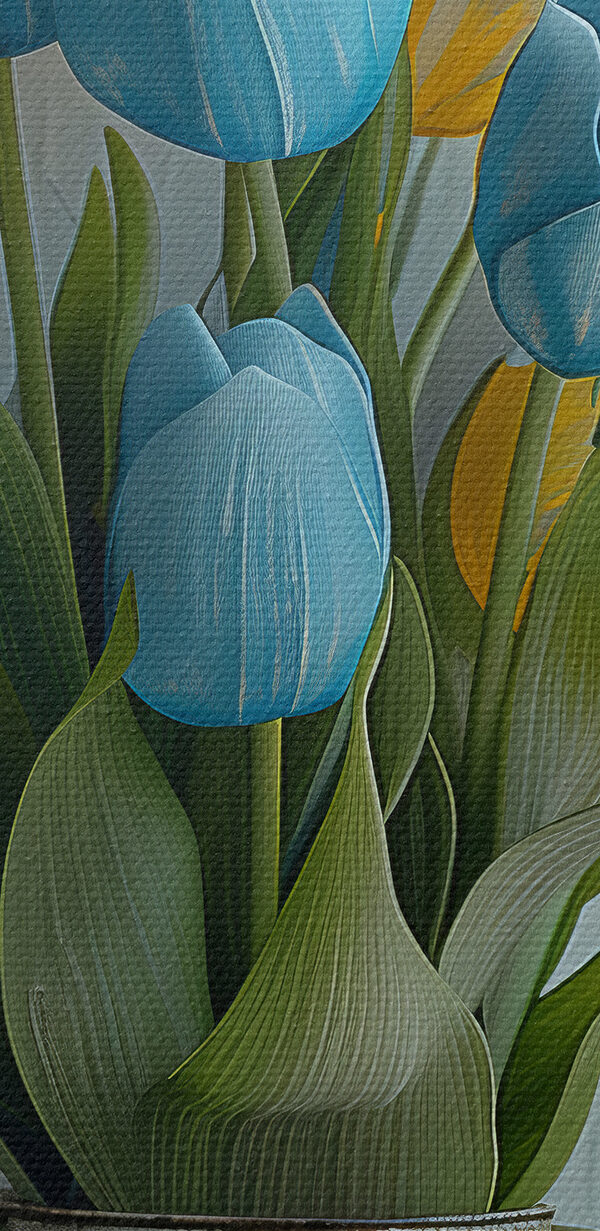 Vase mit blauen und gelben Tulpen Vase mit blauen und gelben Tulpen