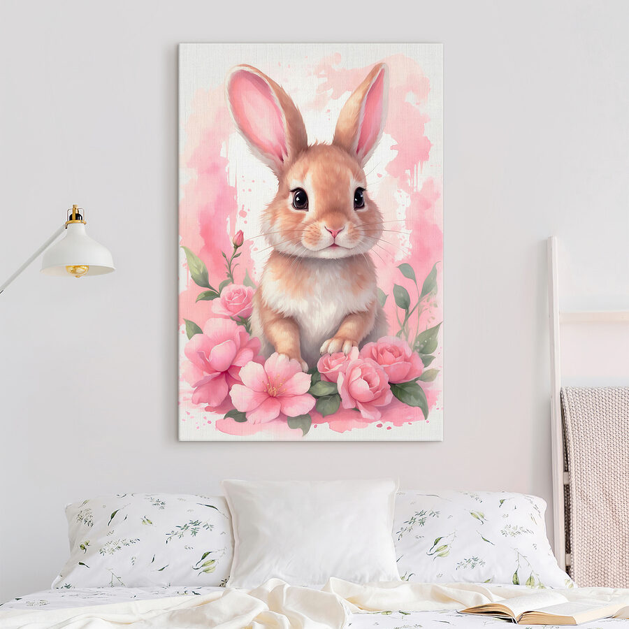Kaninchen mit rosa Blumen Kaninchen mit rosa Blumen