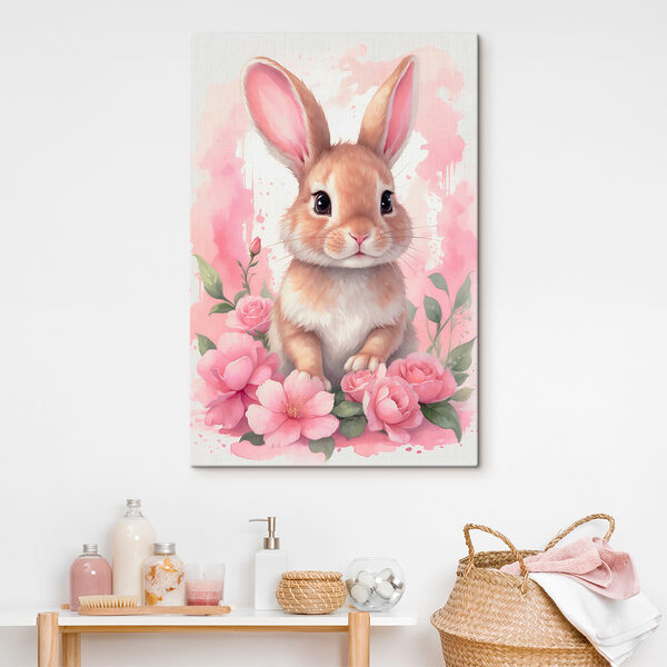 Kaninchen mit rosa Blumen Kaninchen mit rosa Blumen