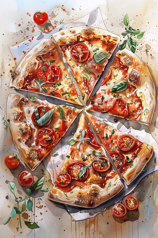 Aquarell einer Pizza Aquarell einer Pizza