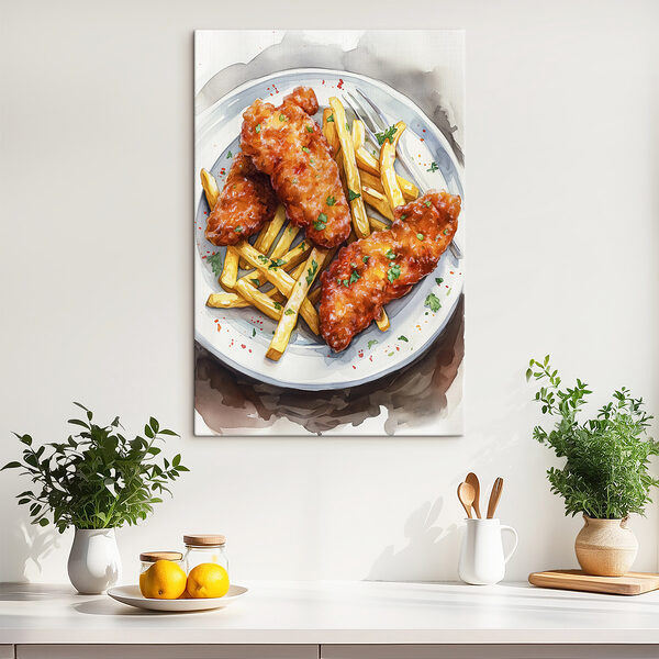 Teller mit Hähnchenflügeln und Pommes frites Teller mit Hähnchenflügeln und Pommes frites