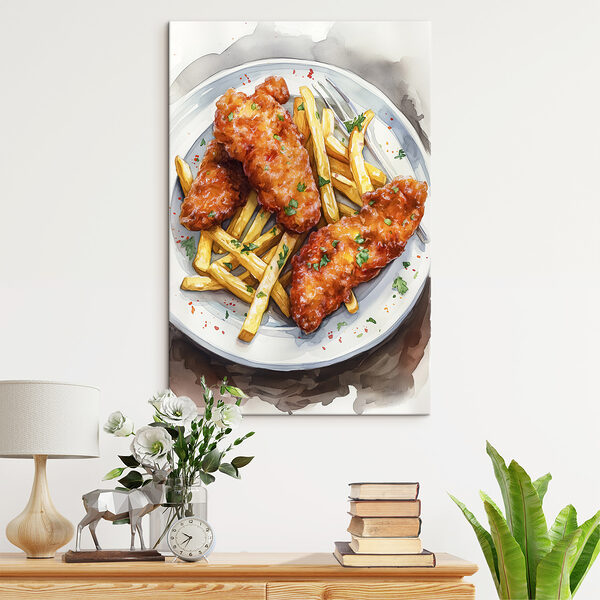 Teller mit Hähnchenflügeln und Pommes frites Teller mit Hähnchenflügeln und Pommes frites