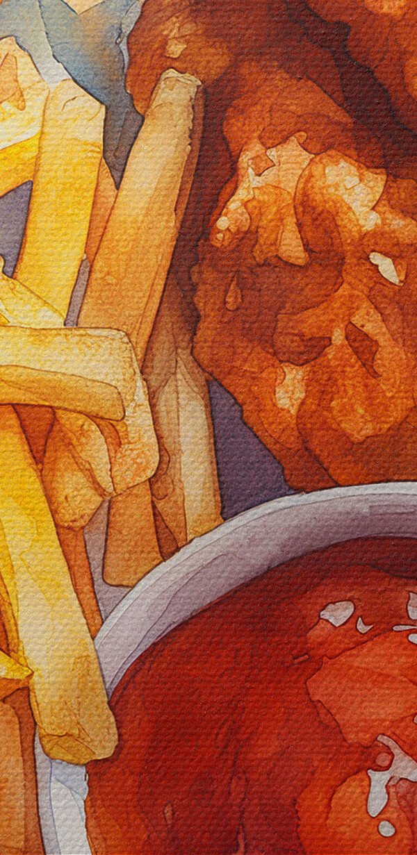 Teller mit Hähnchenstreifen und Pommes frites Teller mit Hähnchenstreifen und Pommes frites