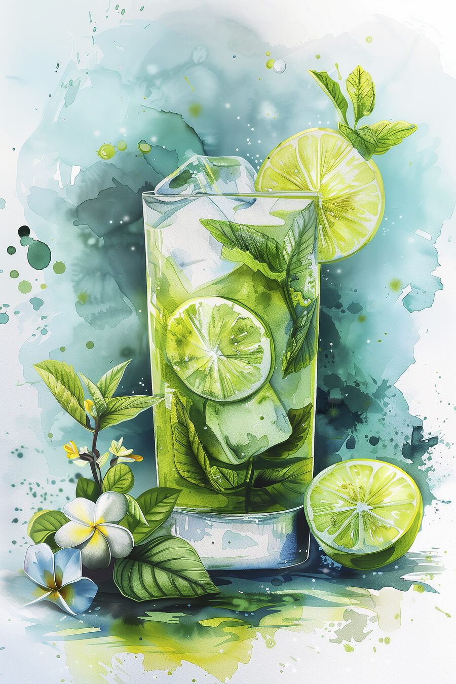 Wandbilder Aquarell eines Getränks mit Limetten und Blättern – Bild 9