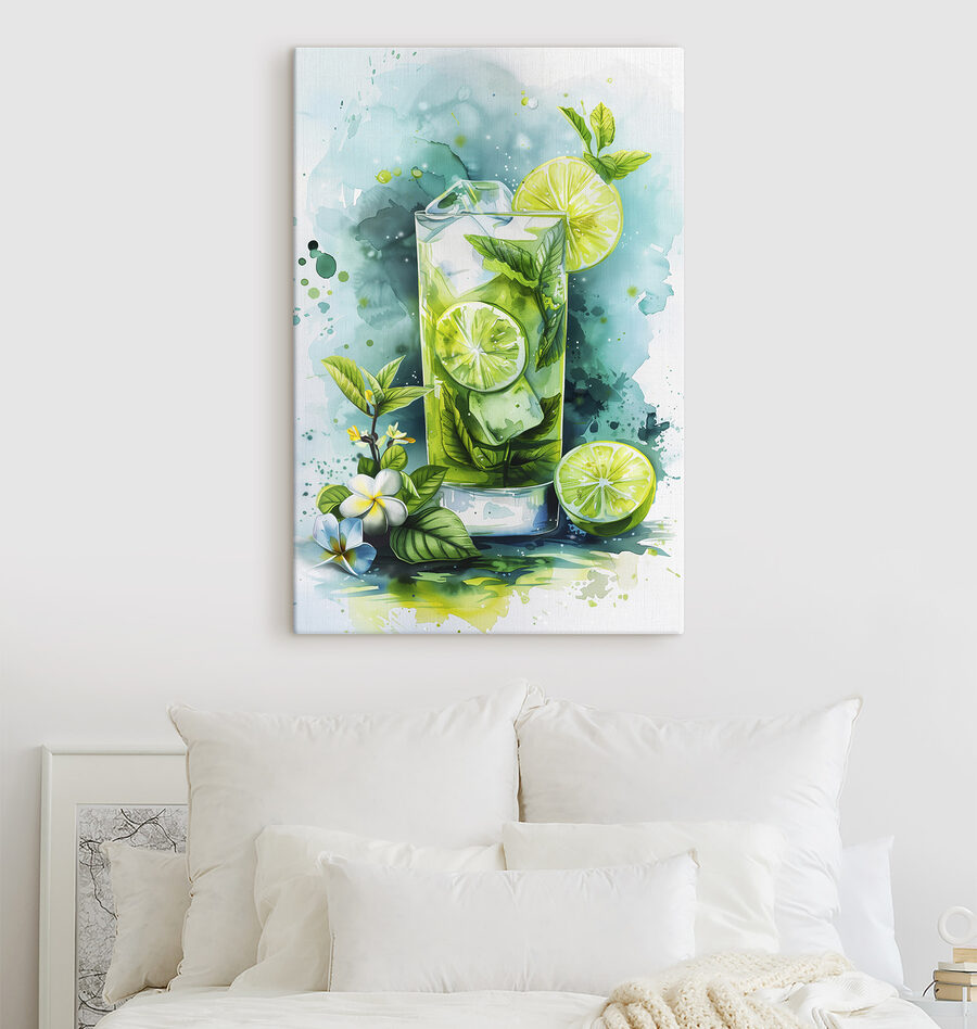 Wandbilder Aquarell eines Getränks mit Limetten und Blättern – Bild 2