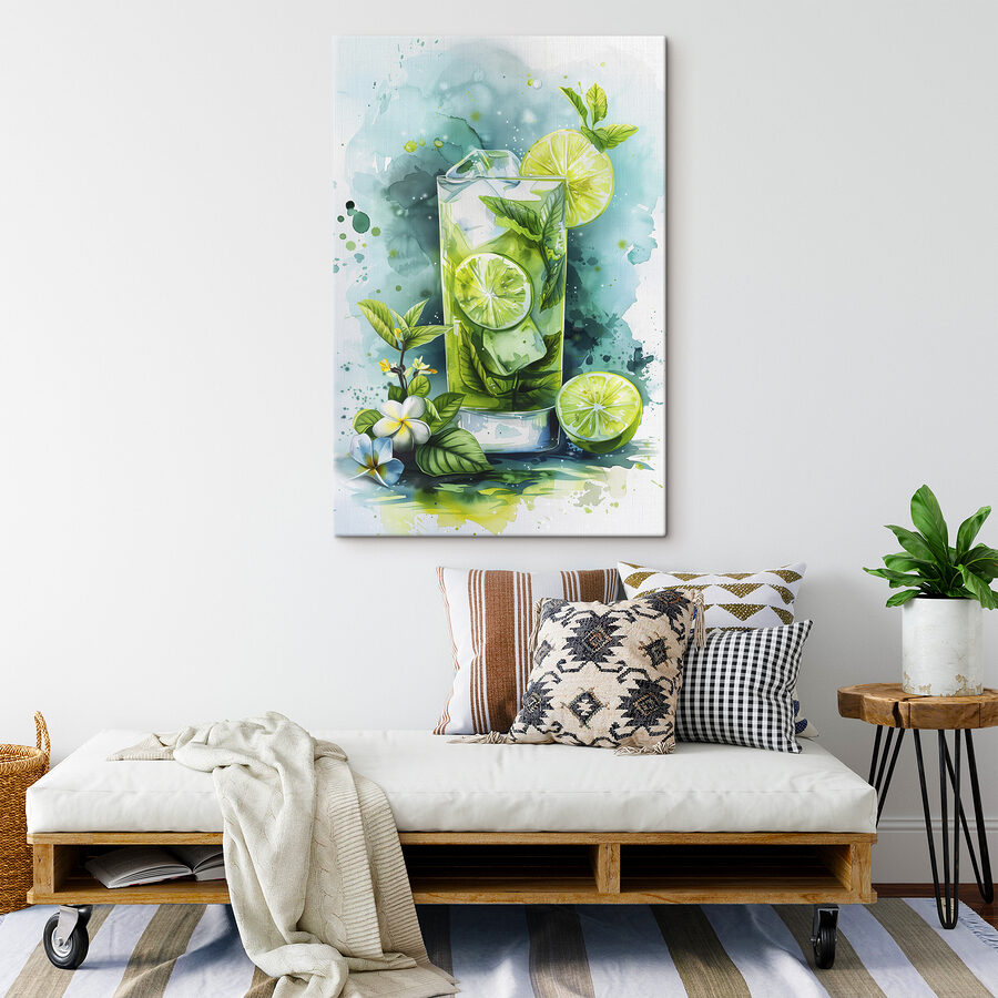 Wandbilder Aquarell eines Getränks mit Limetten und Blättern – Bild 3