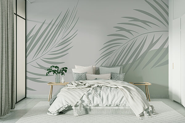 Palmenblätter auf grauem Hintergrund Palmenblätter auf grauem Hintergrund
