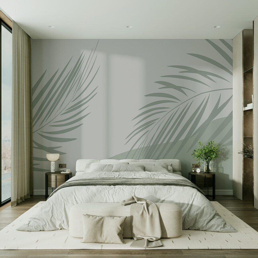 Palmenblätter auf grauem Hintergrund Palmenblätter auf grauem Hintergrund