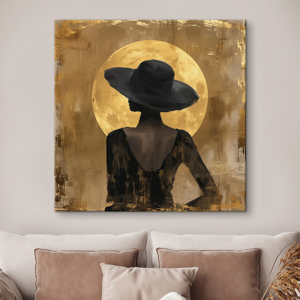 Woman in a black dress and hat