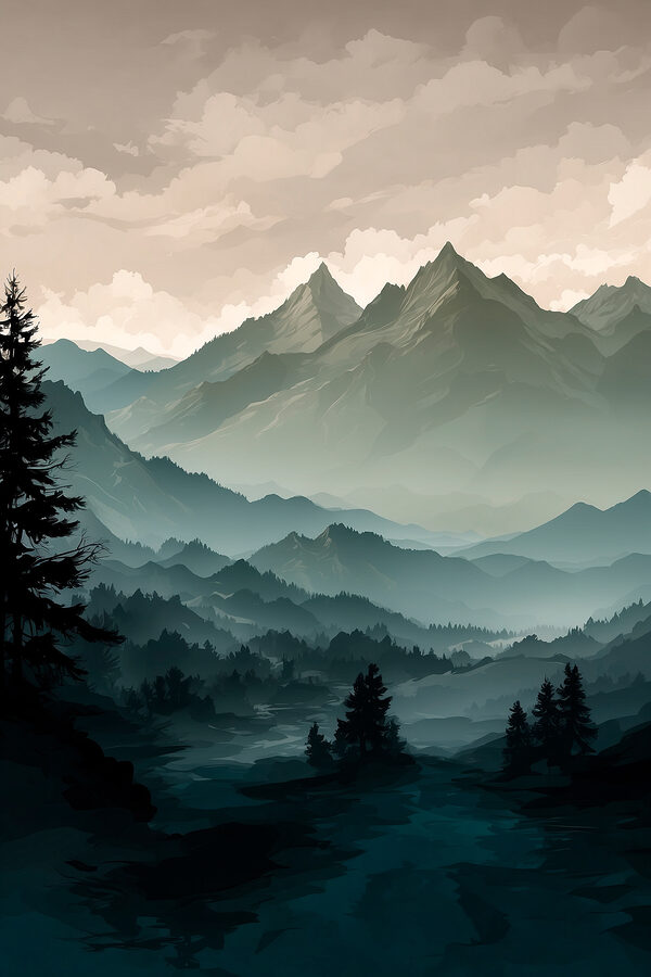 Landschaft mit Bergen und Bäumen Landschaft mit Bergen und Bäumen