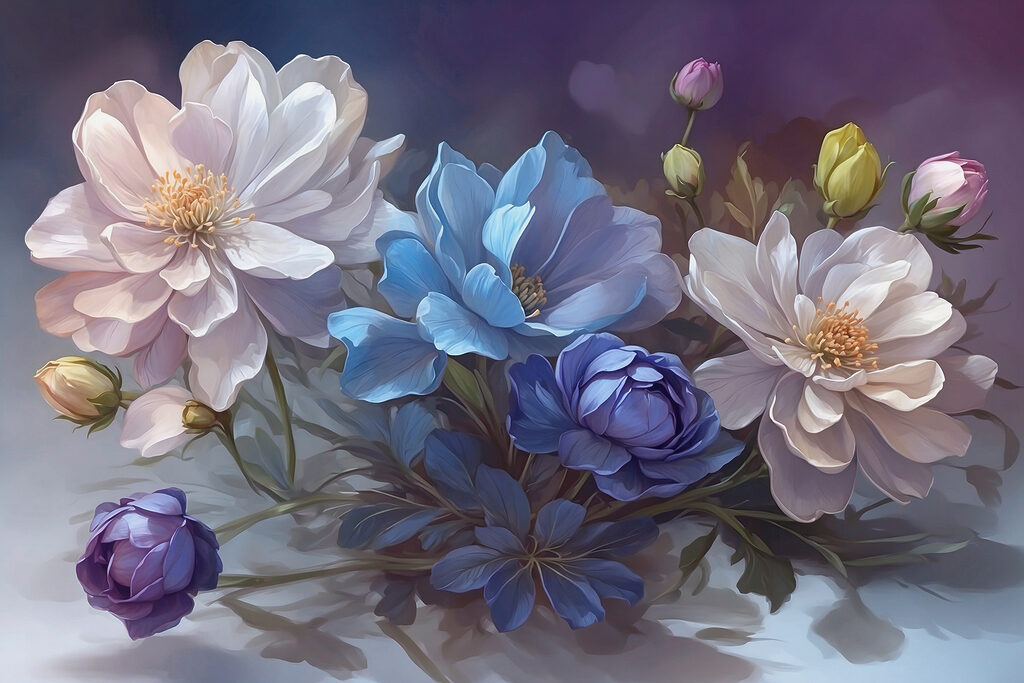 Painting of flowers on a table Painting of flowers on a table