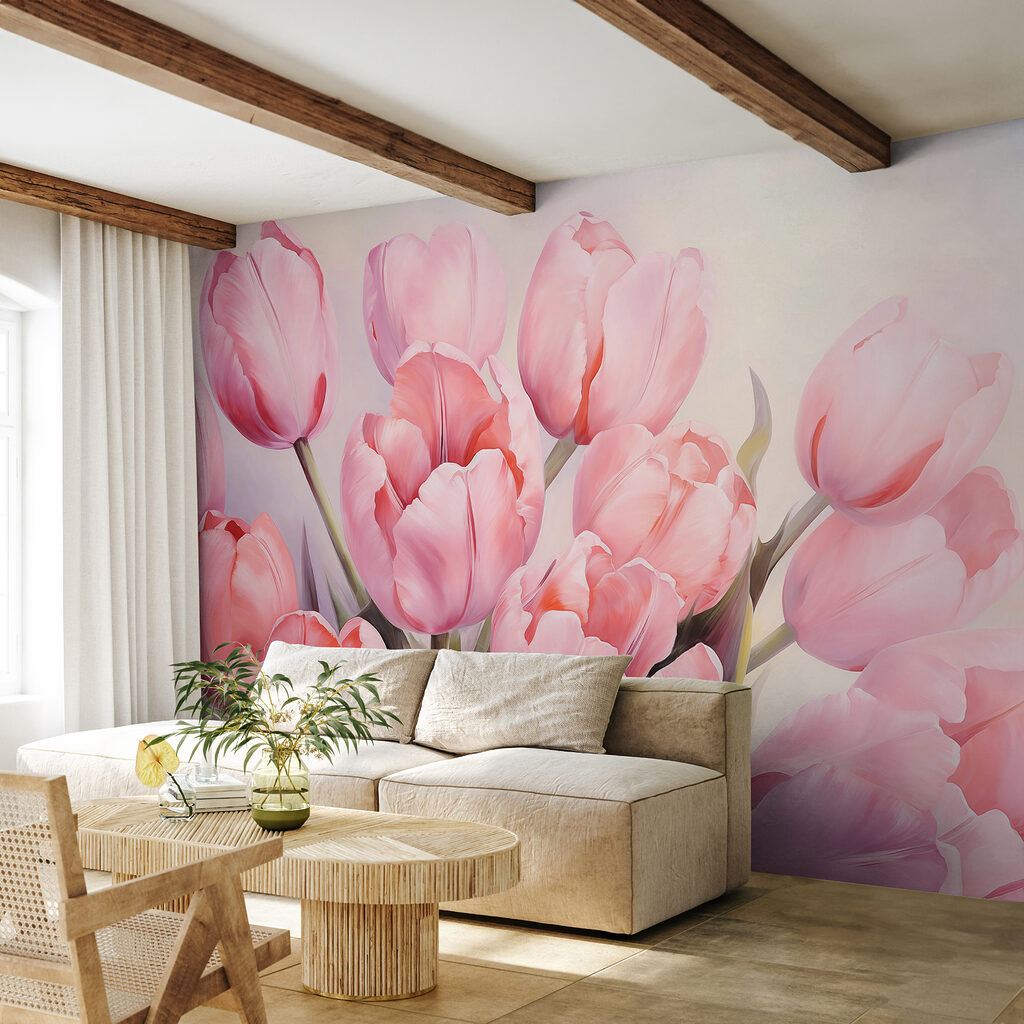 Close up of pink tulips