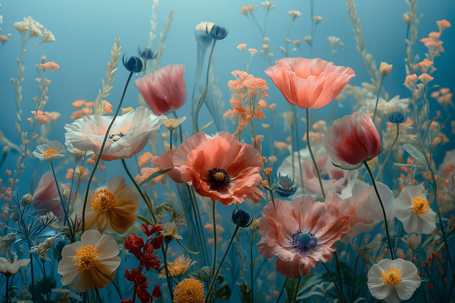 Gruppe von Blumen auf einem Feld