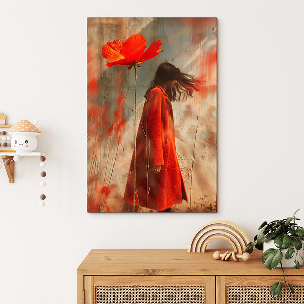 Woman in a red coat and a large flower Woman in a red coat and a large flower