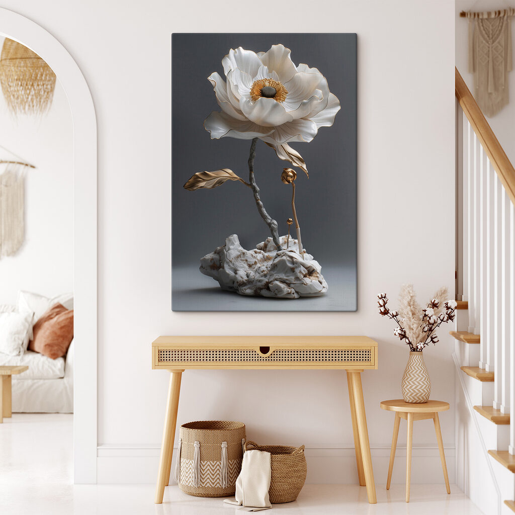 Elegant porcelain flower sculpture on display Elegant porcelain flower sculpture on display
