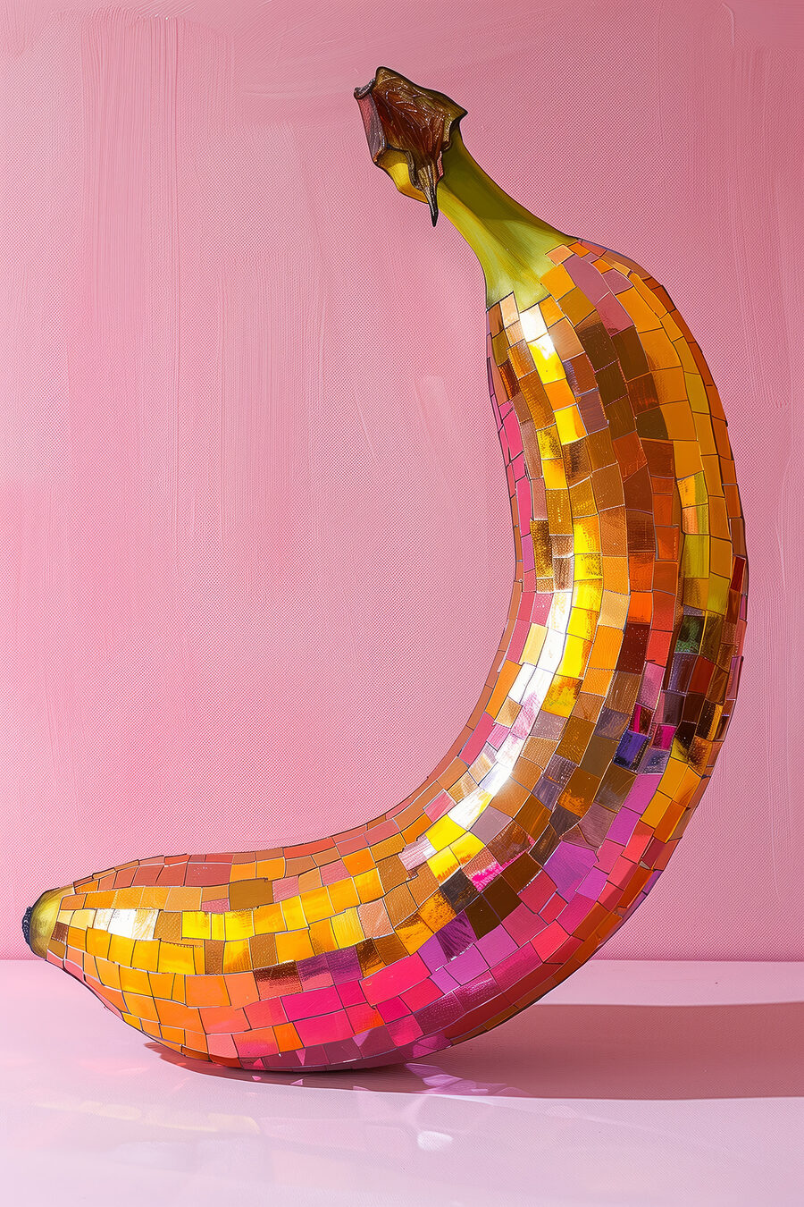 Bunte Spiegel Banane auf einem rosa Hintergrund