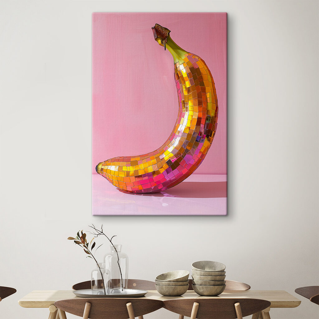 Colorful mirror banana on a pink background