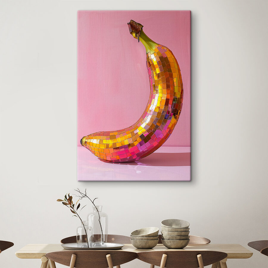 Bunte Spiegel Banane auf einem rosa Hintergrund