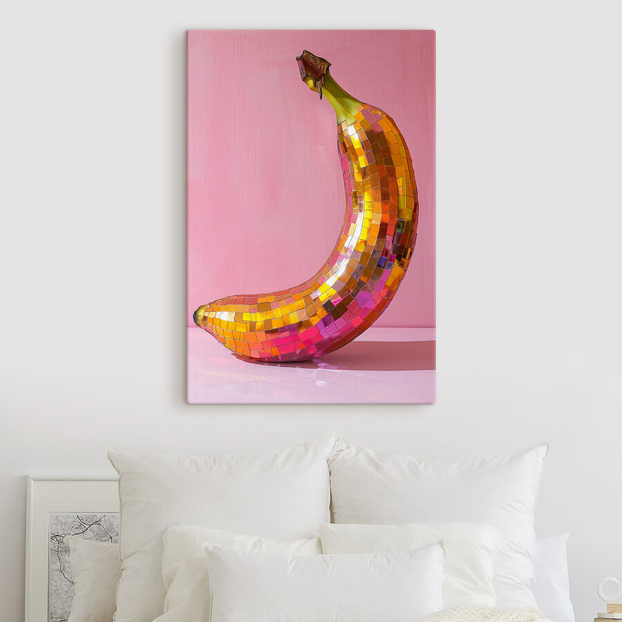 Bunte Spiegel Banane auf einem rosa Hintergrund