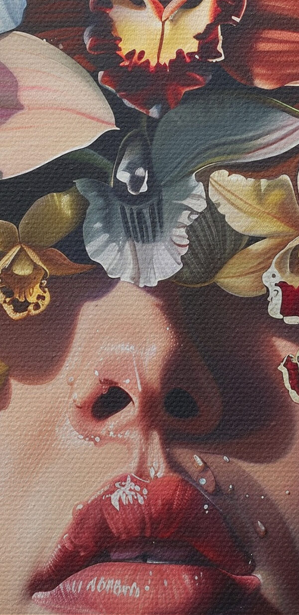 Gemälde einer Frau mit Blumen auf dem Kopf Gemälde einer Frau mit Blumen auf dem Kopf