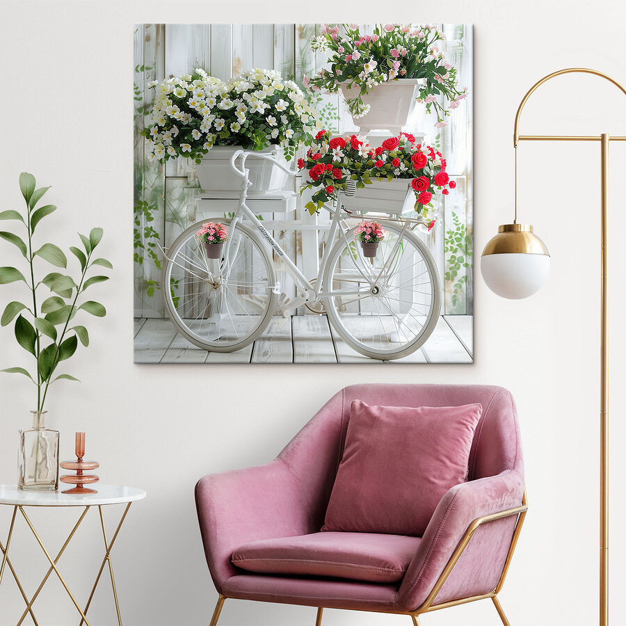 Fahrrad mit Blumen in Körben