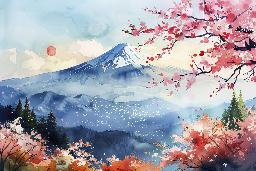 Wandbilder Aquarell eines Berges mit einer verschneiten Spitze – Bild 11