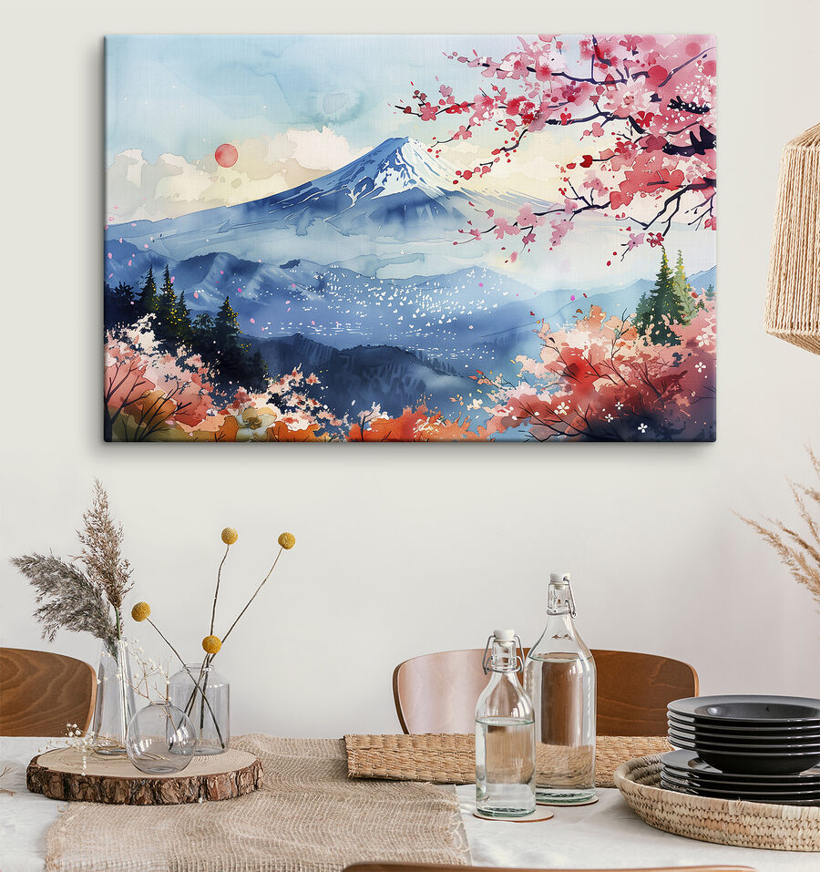 Wandbilder Aquarell eines Berges mit einer verschneiten Spitze