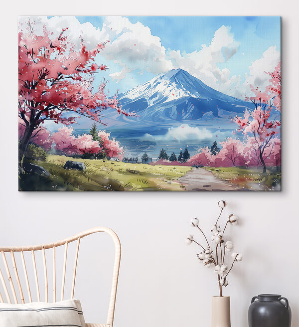 Der Berg Fuji mit rosa Blüten Der Berg Fuji mit rosa Blüten