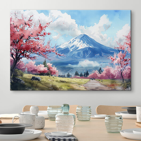 Der Berg Fuji mit rosa Blüten Der Berg Fuji mit rosa Blüten