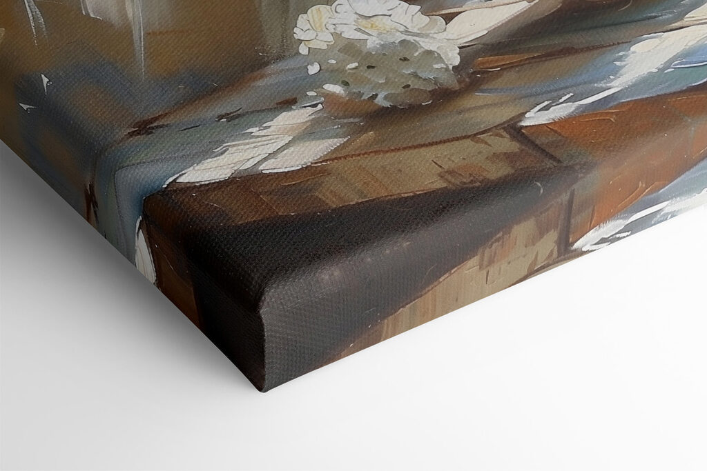 Vase of white flowers in front of a window