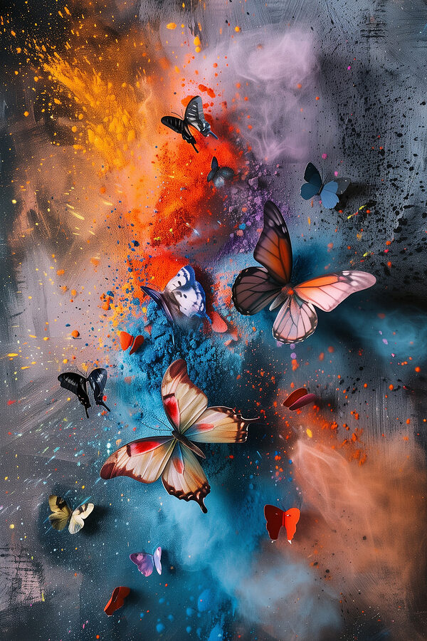Schmetterlinge fliegen Schmetterlinge in einer bunten Wolke Schmetterlinge fliegen Schmetterlinge in einer bunten Wolke