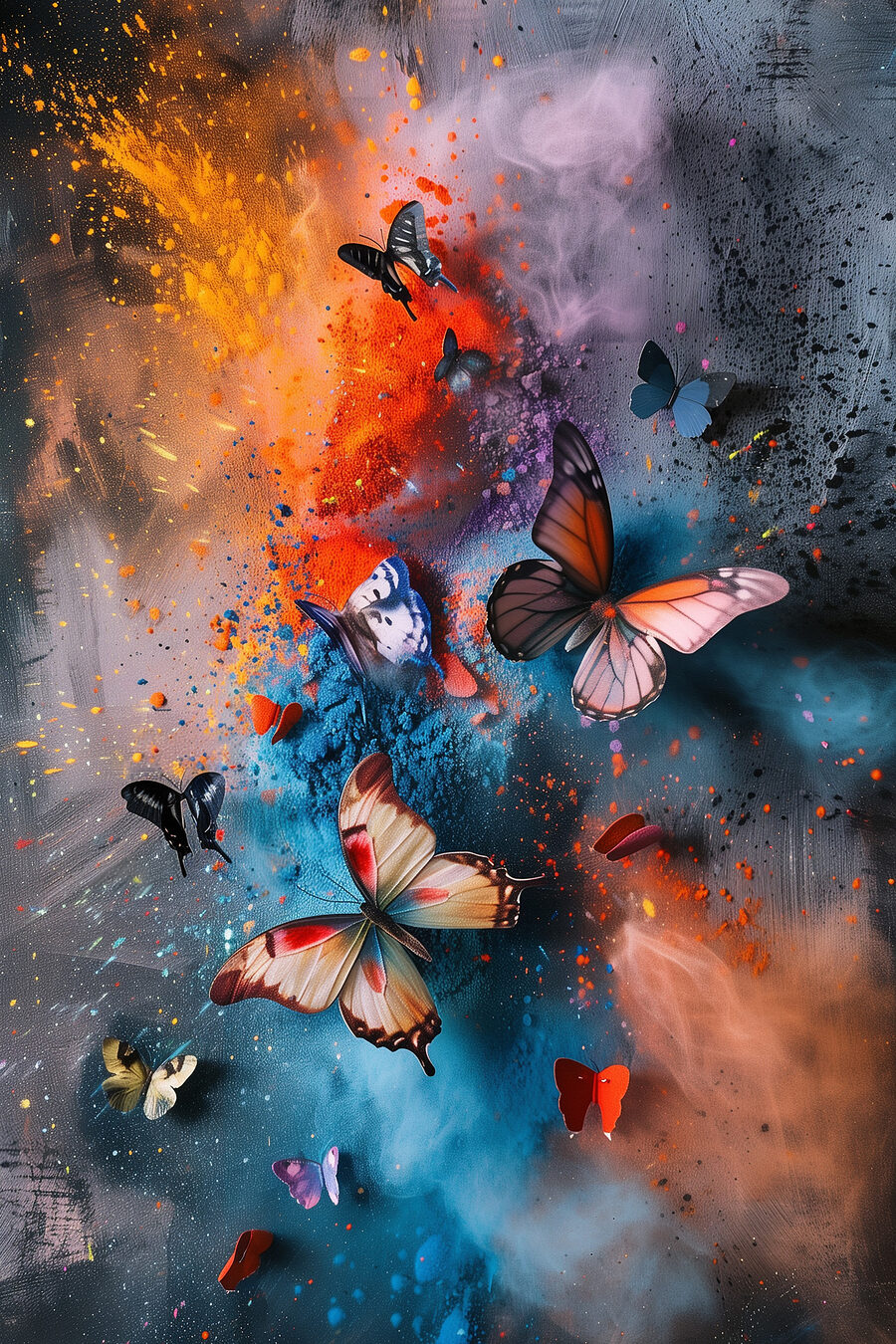 Schmetterlinge fliegen Schmetterlinge in einer bunten Wolke