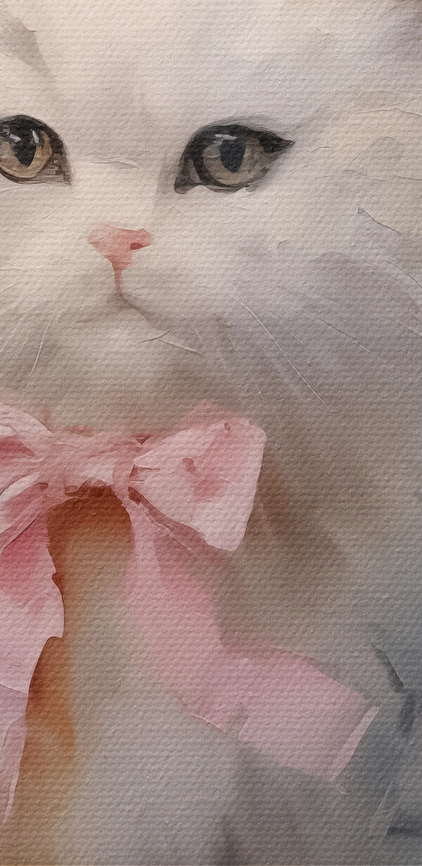 Gruppe von weißen Katzen mit rosa Schleifen Gruppe von weißen Katzen mit rosa Schleifen