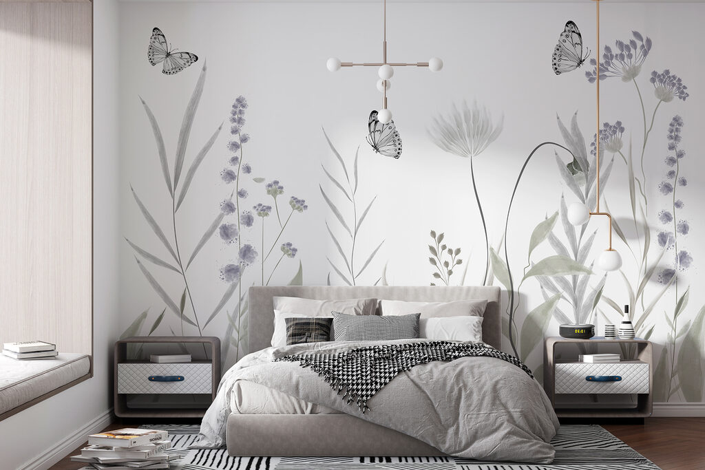 Butterflies flying over flowers