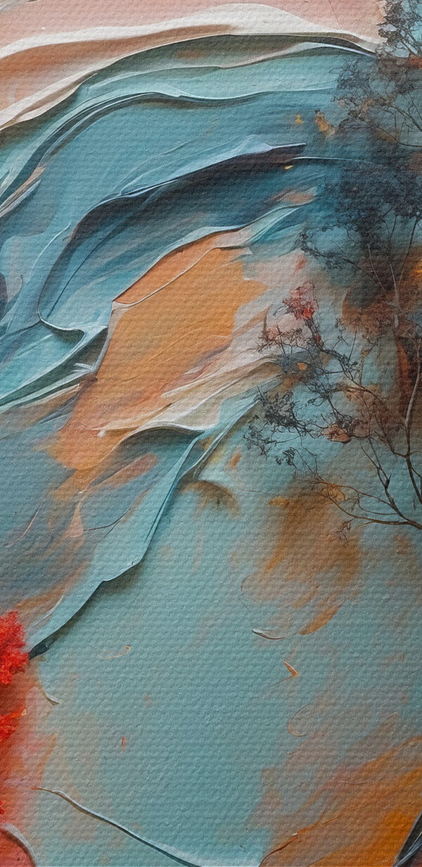 Painting of trees and colorful waves