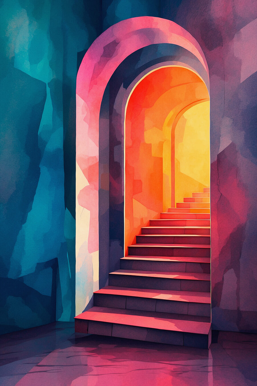 Bunter Flur mit Treppe