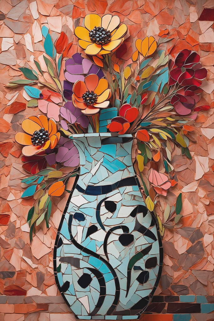 Mosaic of flowers in a vase Mosaic of flowers in a vase