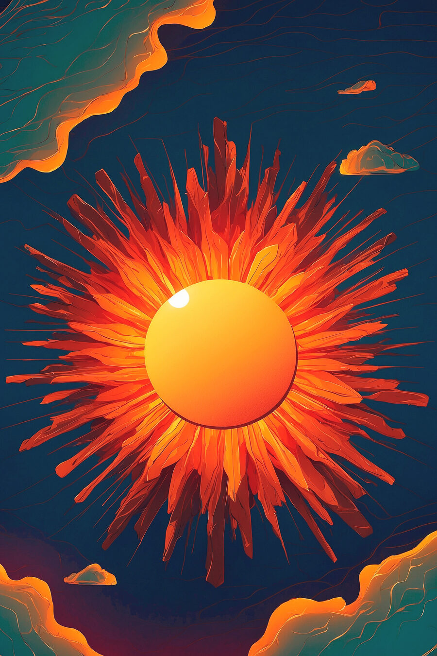 Sonne mit einer hellen Sonne am Himmel