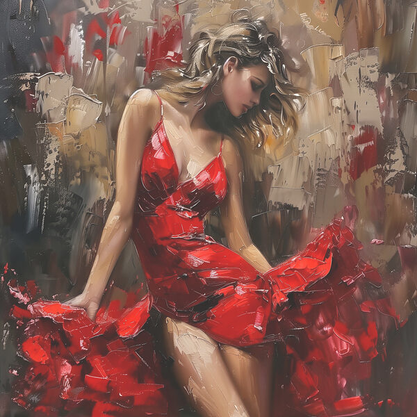 Gemälde einer Frau in einem roten Kleid Gemälde einer Frau in einem roten Kleid