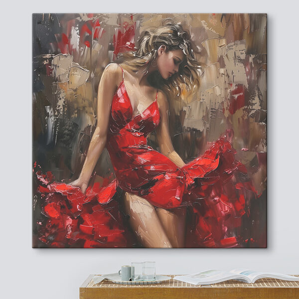 Gemälde einer Frau in einem roten Kleid Gemälde einer Frau in einem roten Kleid