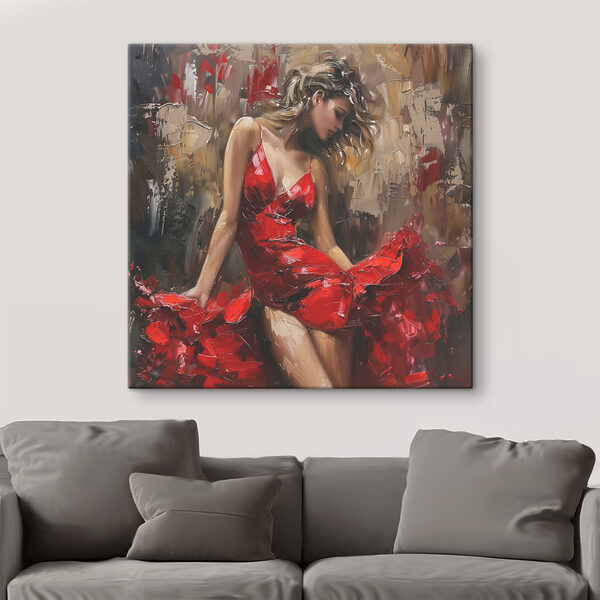Gemälde einer Frau in einem roten Kleid Gemälde einer Frau in einem roten Kleid