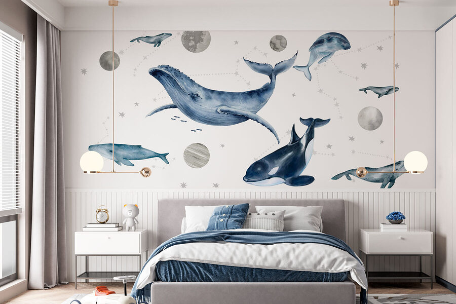 Gruppe von Walen und Fischen Gruppe von Walen und Fischen