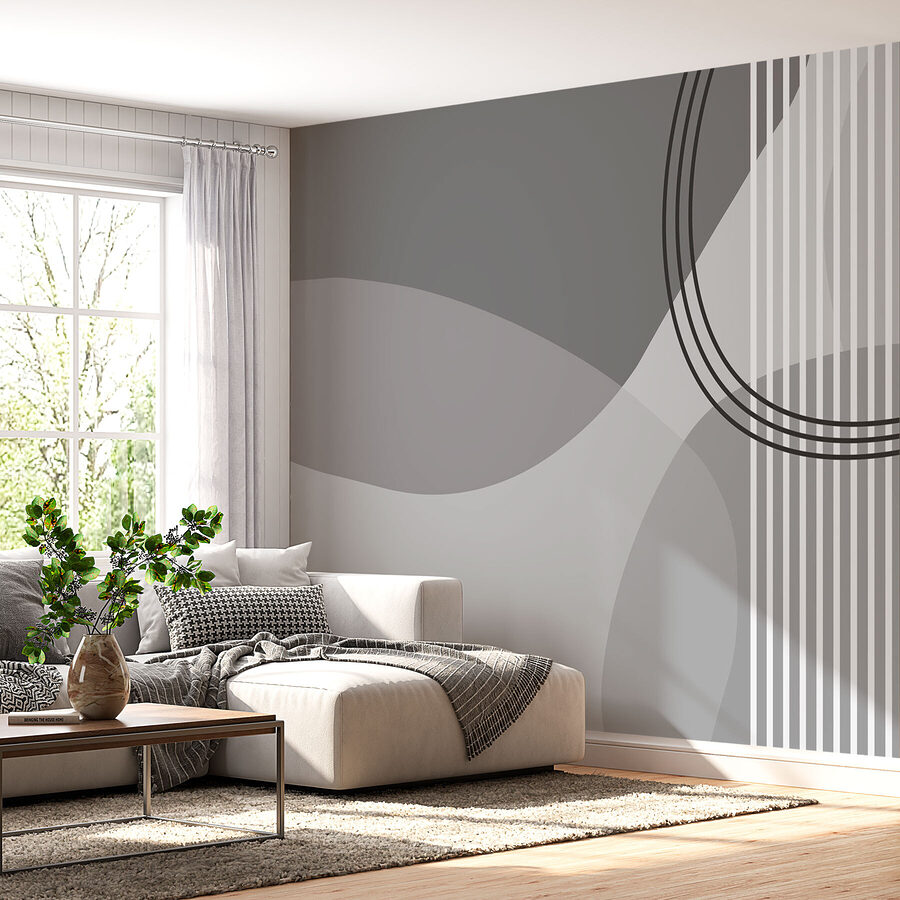 Grauer und weißer Hintergrund mit Kreisen und Linien
