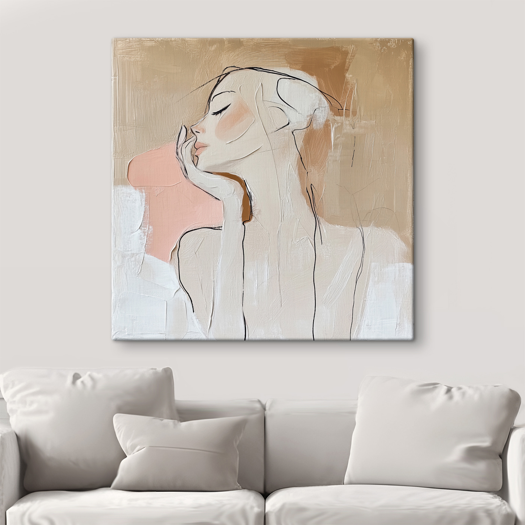 Painting of a woman with her hand on her face Painting of a woman with her hand on her face